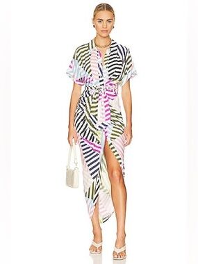 Le Superbe Miko Multicolor Striped Tie-Waist Midi Dress Sz 2